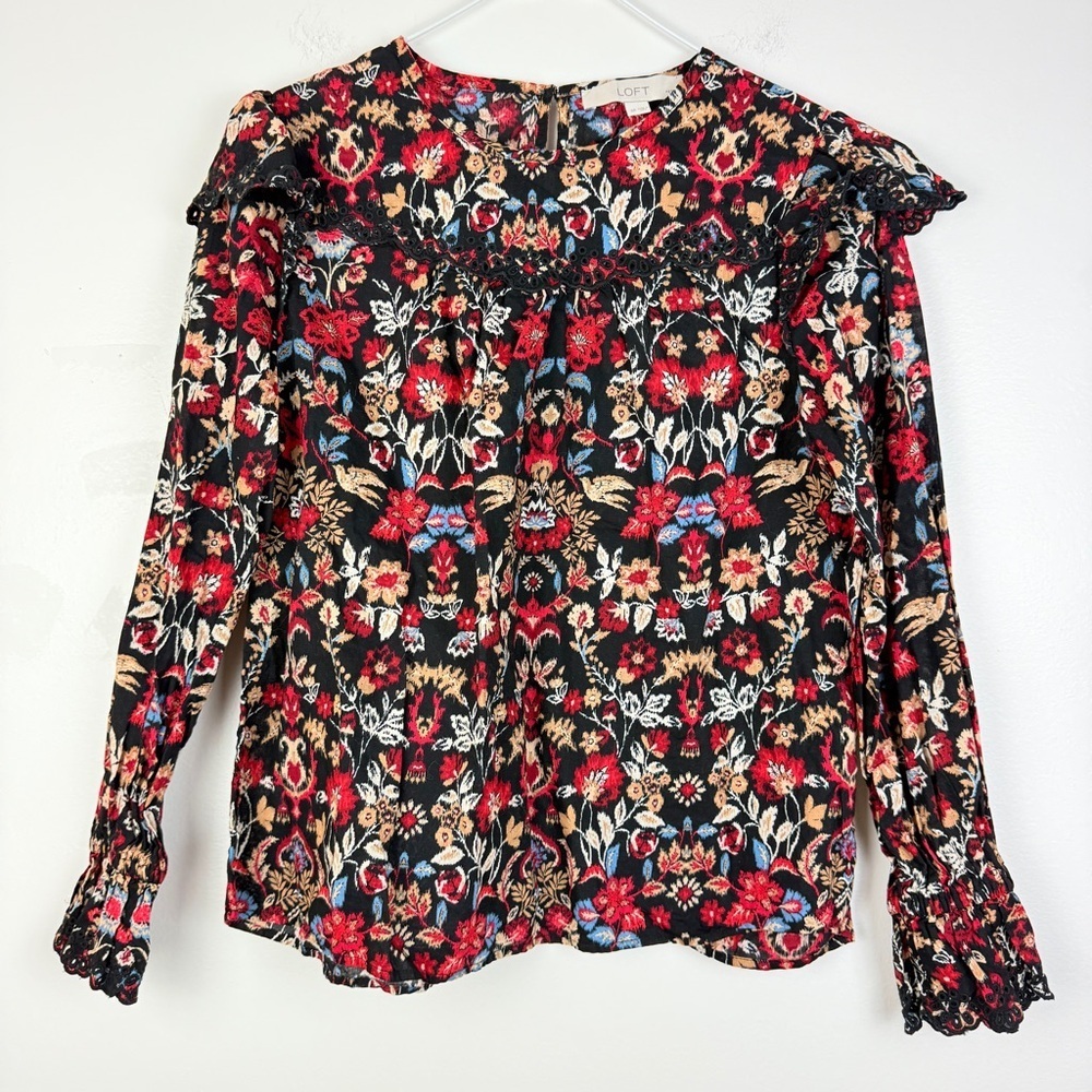 LOFT Petite Floral Long Sleeve Blouse Cottagecore Boho